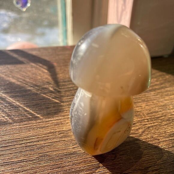 Orca agate mushroom carving crystal druzy black white grey gray cream - Picture 5 of 12